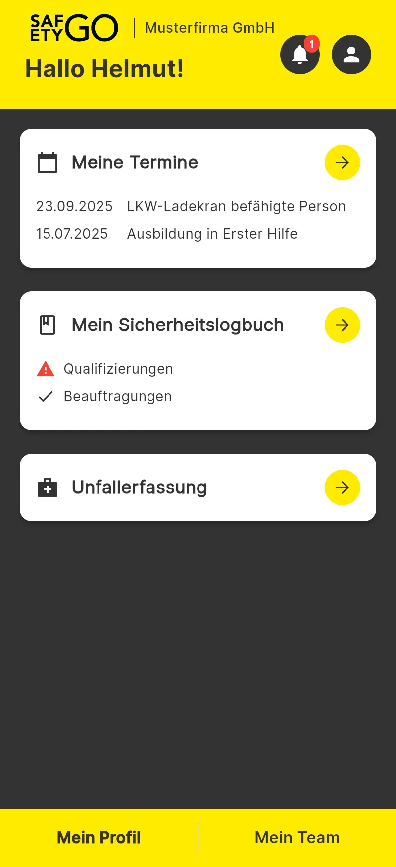 SafetyGO Mobile-App: Persönlicher Sicherheitspass mit Zertifikaten und Nachweisen